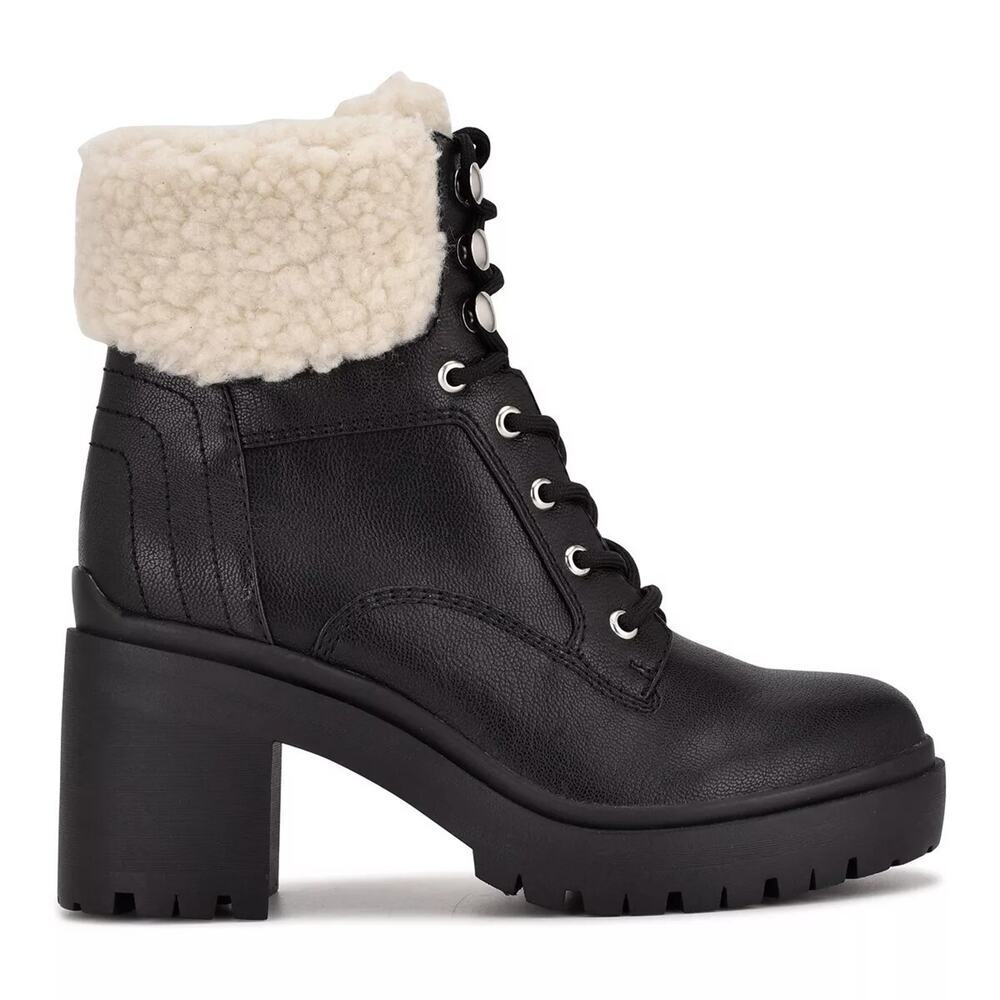 Nine West Sz 6.5 Quinine Women's Block Heel Combat Boots Sherpa Lining MSRP $89